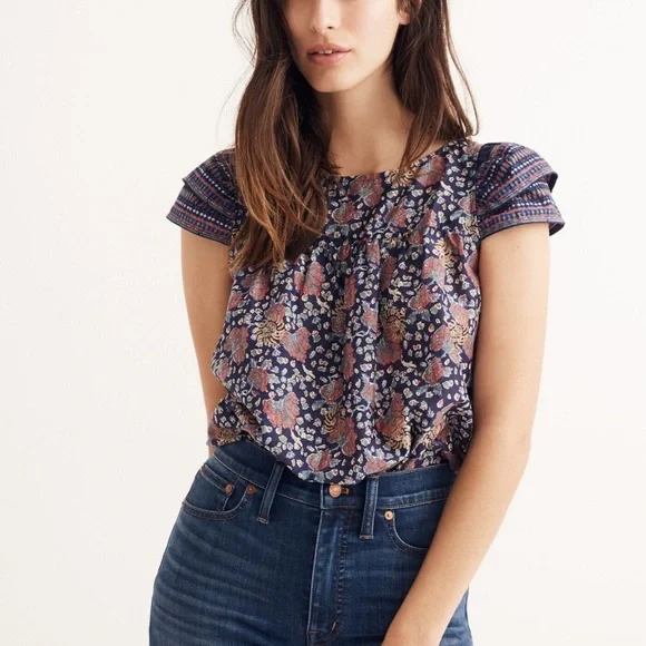 Madewell Women’s Story Top in Fan Floral Mix Size 6 Peasant Blouse Bohemian - Picture 14 of 14
